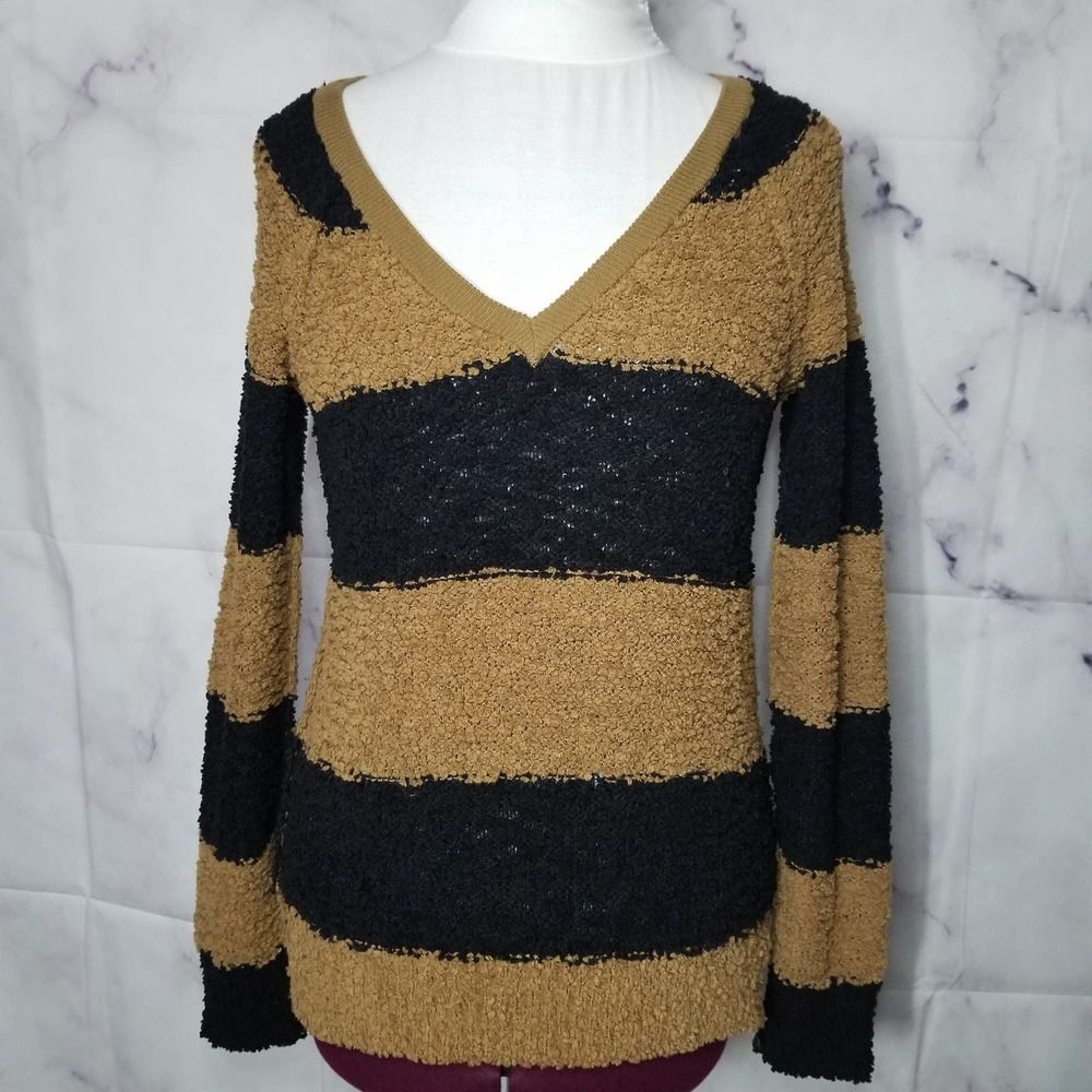Sanctuary Brown & black teddy bear v-neck sweater S